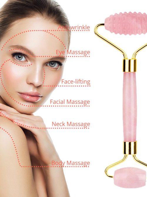 Okei Natural Rose Quartz Gua Sha Roller Set