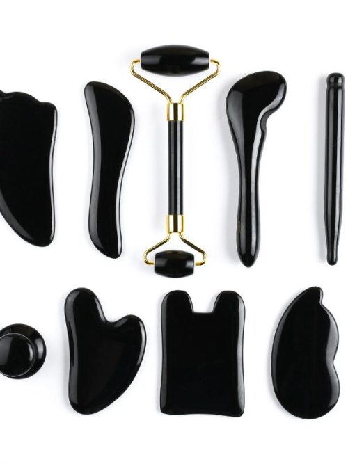 Obei Natural Black Obsidian Gua Sha Roller Set