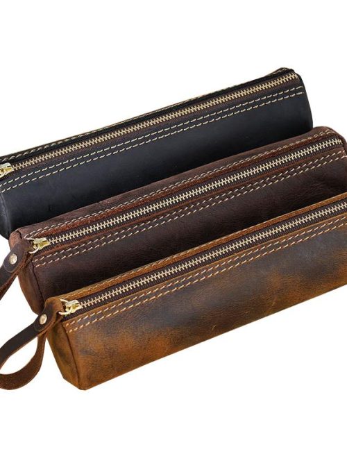 Clark Vintage Leather Pencil Case – Black