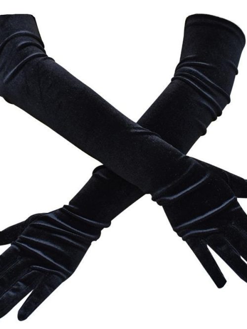Nola Velvet Opera Elbow Gloves – Black