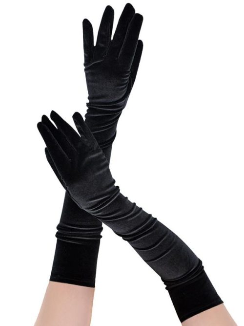 Nola Velvet Opera Elbow Gloves – Black