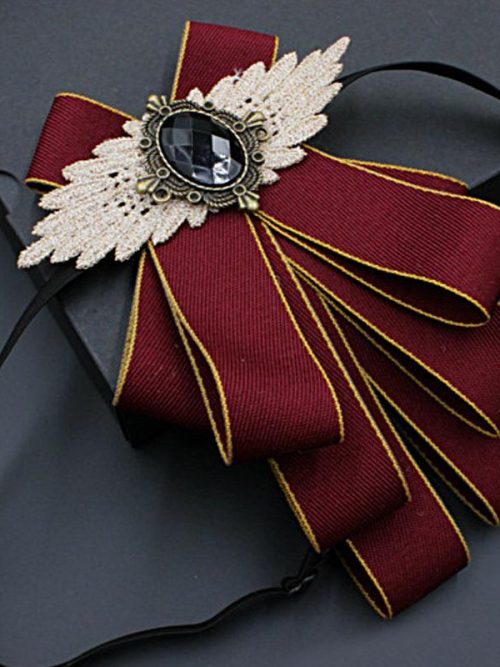 Nate Black Rhinestone Neck Ribbon Tie – Red