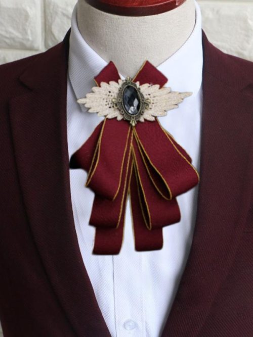 Nate Black Rhinestone Neck Ribbon Tie – Red