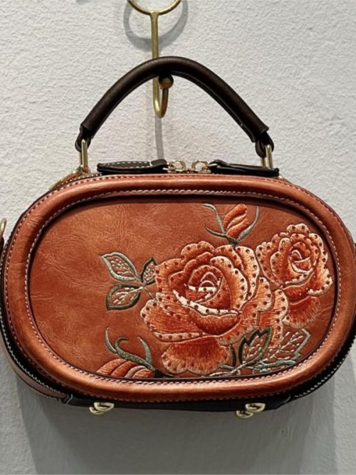 Samah Embroidery Leather Shoulder Bag – Tan