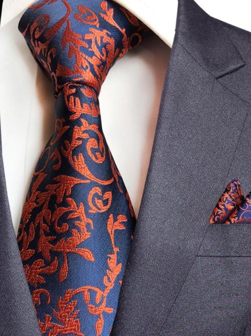 Mason Paisley Woven Silk Tie & Handkerchief – Orange