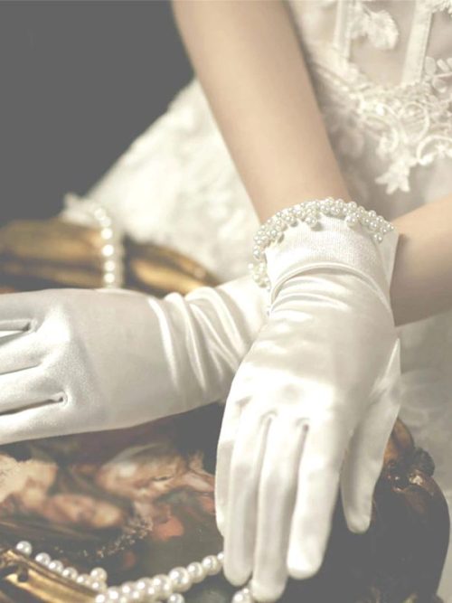Sian Pearl Satin Gloves – White