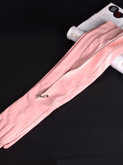 Trudy Zipper Long Arm Leather Gloves – Pink