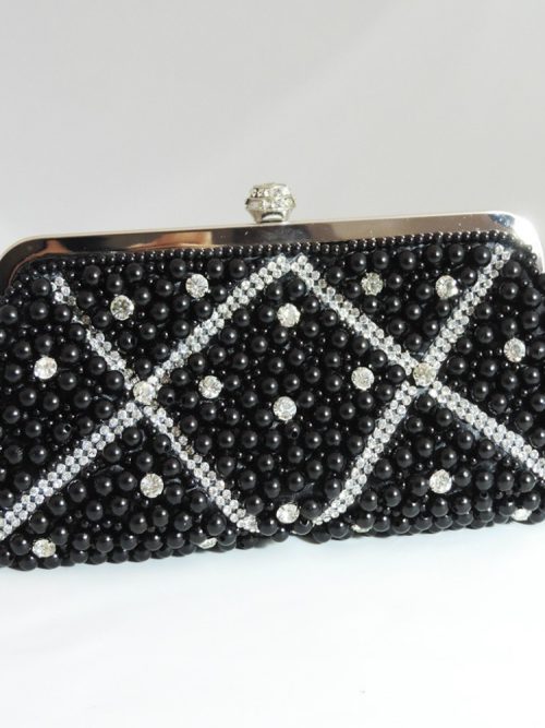 Salma Princess Black Beaded Crystal Clutch