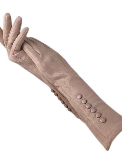 Gayle Suede Long Arm Gloves – Beige