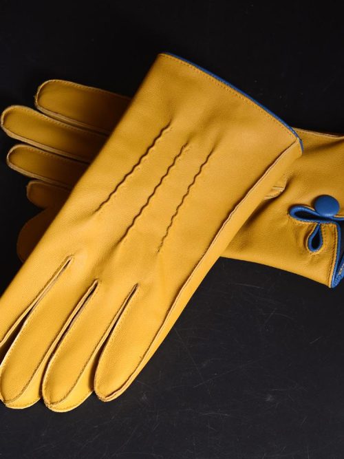 Maxx Vintage Button Sheepskin Leather Gloves – Yellow
