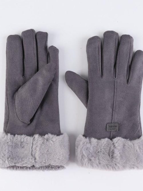 Gloria Suede Winter Fur Gloves – Grey