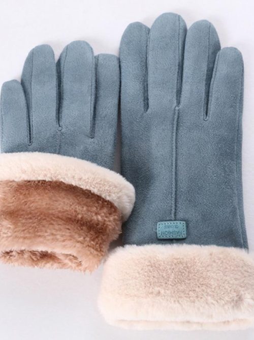 Gloria Suede Winter Fur Gloves – Blue