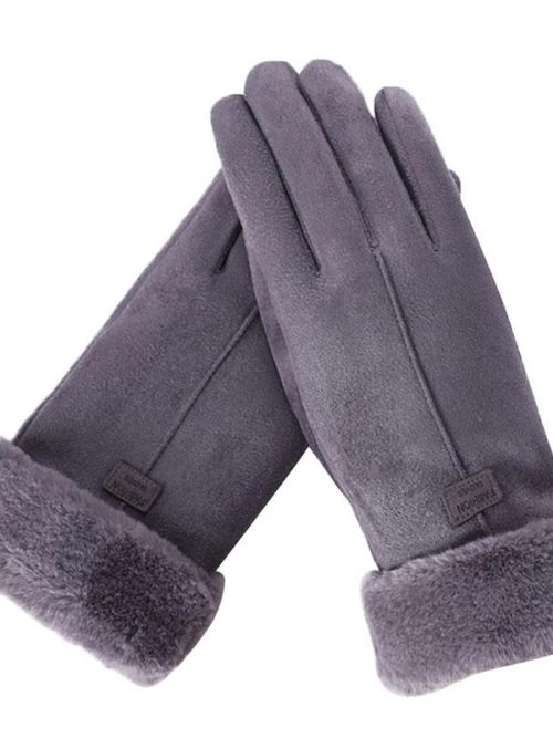 Gloria Suede Winter Fur Gloves – Grey