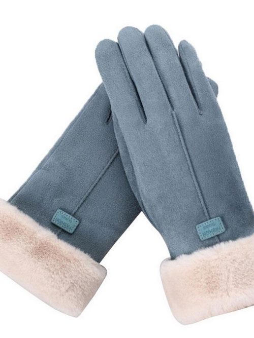 Gloria Suede Winter Fur Gloves – Blue