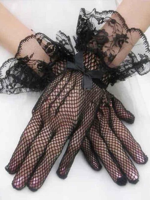 Eliza Fishnet Lace Gloves – Black