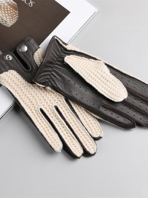 Devon Knitted Weave Leather Gloves – Black
