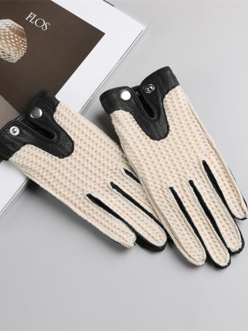 Devon Knitted Weave Leather Gloves – Black
