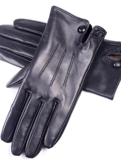 Maxx Vintage Button Sheepskin Leather Gloves – Black