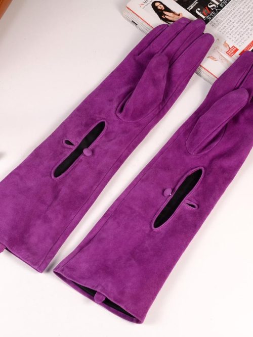 Greta Suede Sheepskin Leather Long Gloves – Purple