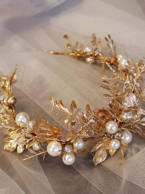 Géna Antique Gold Leaf Pearl Hairband Headdress
