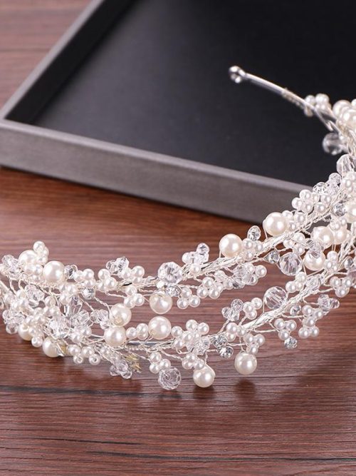Geridine White Pearl Bridal Hairband Headdress