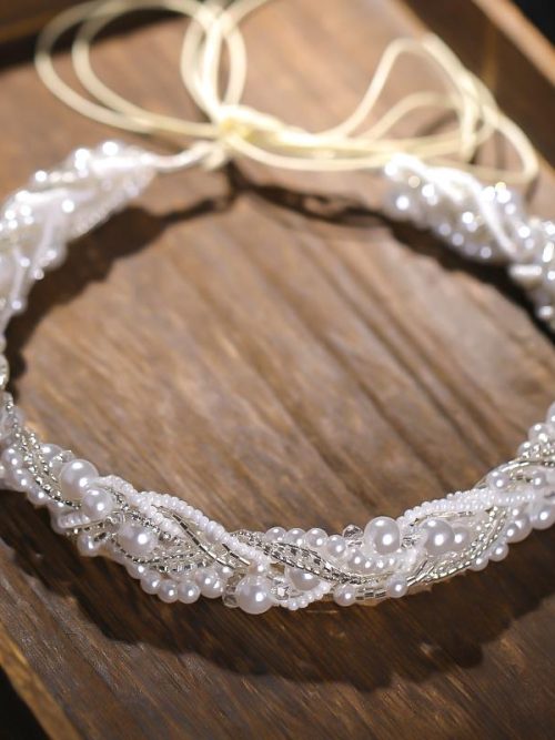 Heather White Pearl Bridal Hairband Headdress