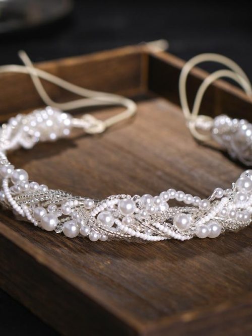 Heather White Pearl Bridal Hairband Headdress