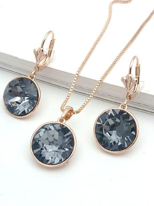 Andrea Black Crystal Drop Earrings and Necklace Set