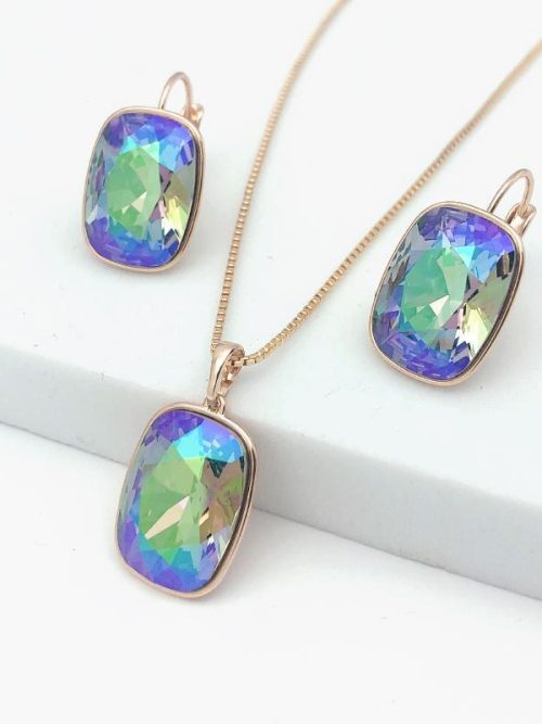 Reah Blue Crystal Drop Earrings and Necklace Set