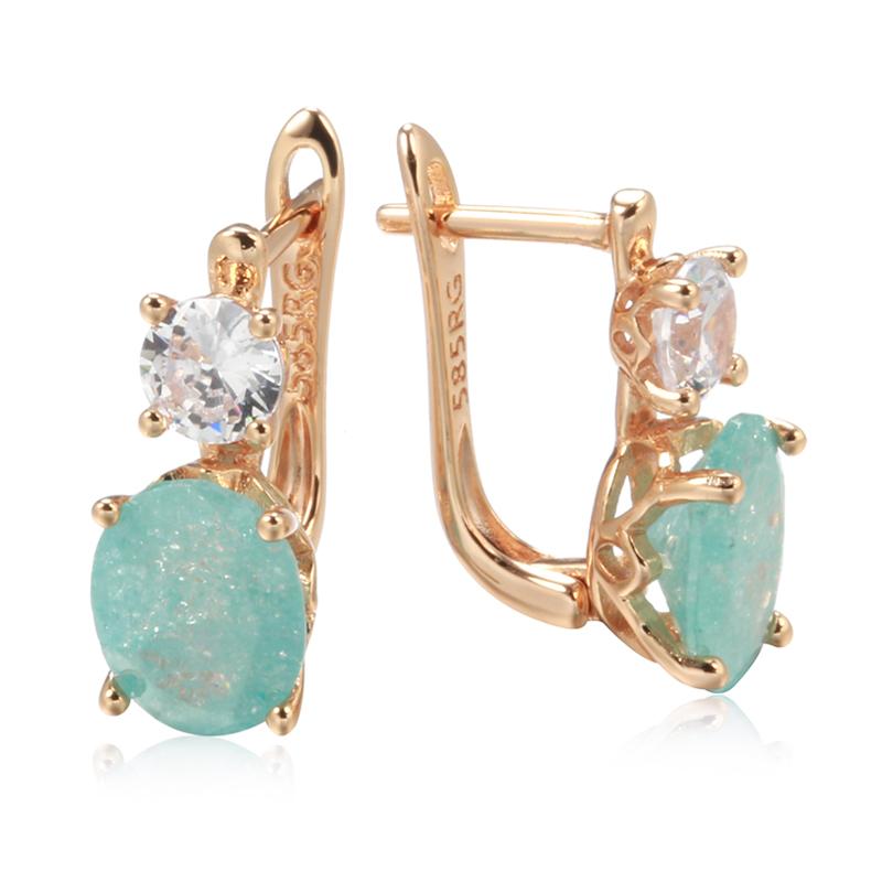 Fennel Jade Oval Crystal Stud Earrings