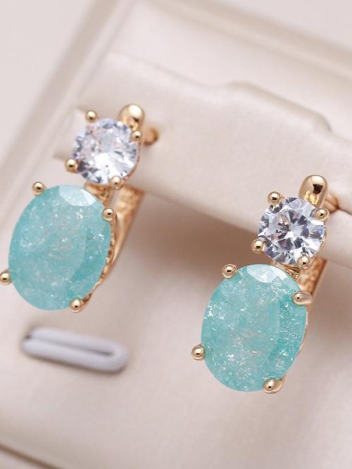 Fennel Jade Oval Crystal Stud Earrings