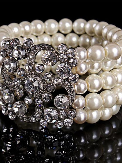 Hattie Rhinestone Glass Pearl Multi Bracelet