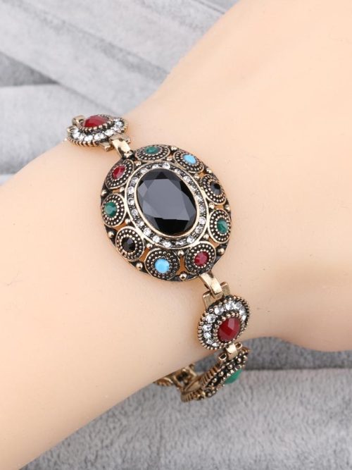 Chinni Vintage Oval Black Gem Bracelet