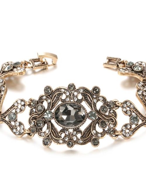 Lounett Vintage Crystal Black Charm Bracelet
