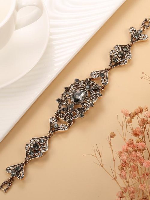 Lounett Vintage Crystal Black Charm Bracelet