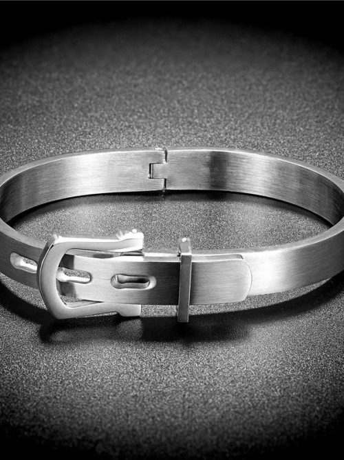 Beau Steel Belt Buckle Bangle – Rose Gold