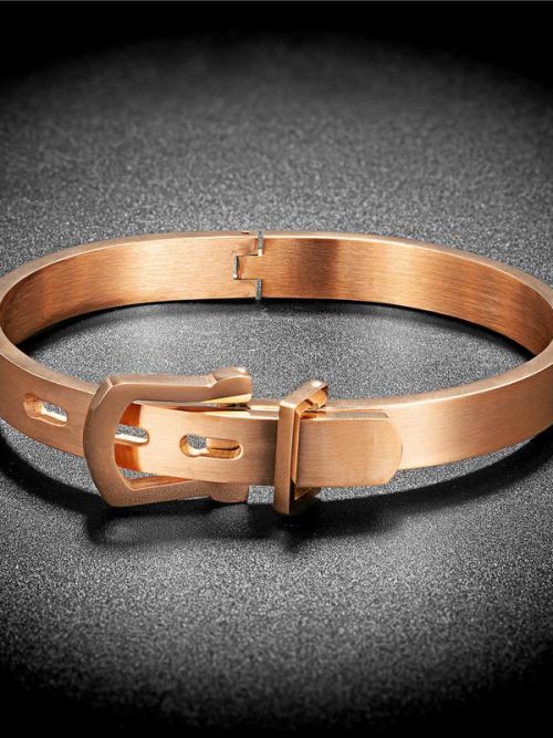 Beau Steel Belt Buckle Bangle – Rose Gold