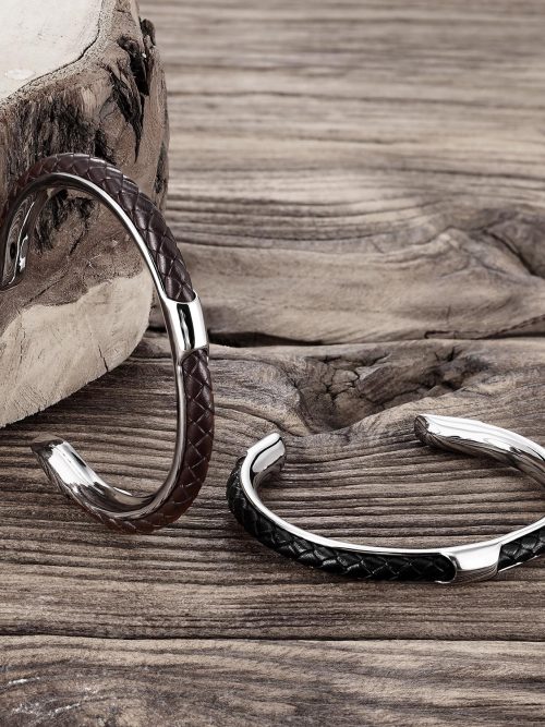 Clarence Woven Leather Bracelet – Brown