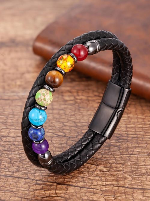Lamar Woven Leather Chakra Bead Bracelet