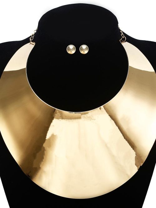 Iffel Esteem Gold Wide Bangle Choker Necklace Set