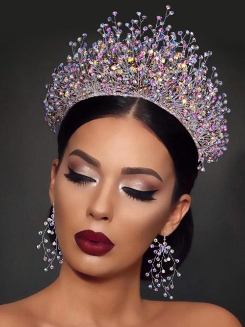 Heather Colourful Rhinestone Bridal Earrings Tiara Set