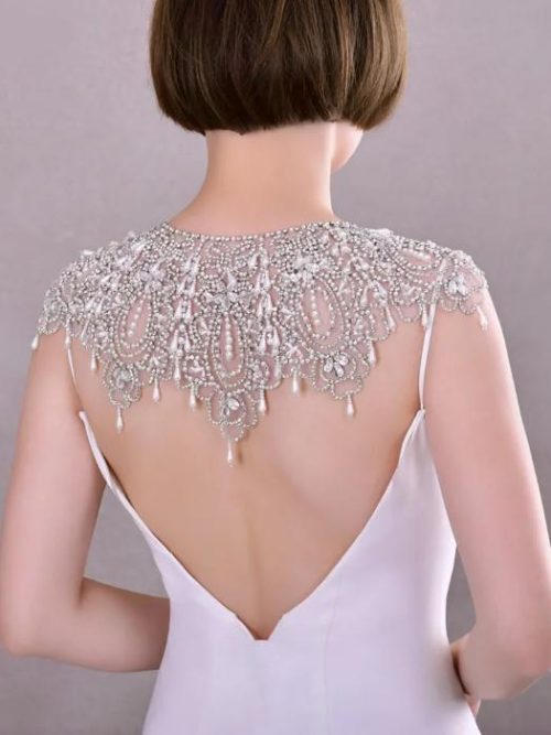 Sabina Lace Crystal and Pearl Shawl Necklace