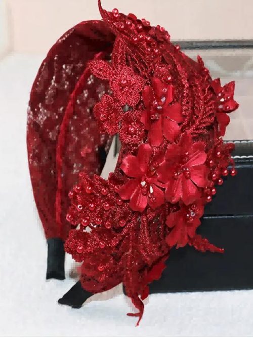 Brittany Red Floral Lace Headdress