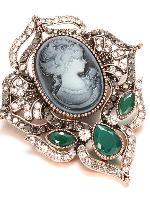 Catlin Black Rhinestone Cameo Brooch