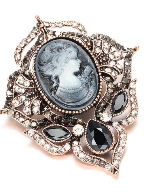 Catlin Black Rhinestone Cameo Brooch