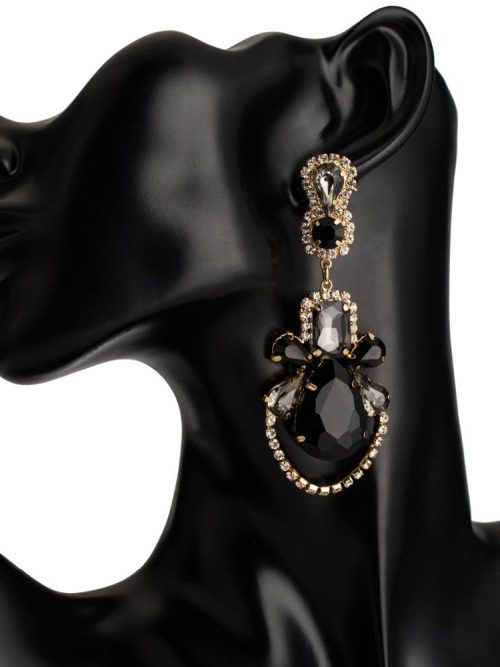 Kavina Black Rhinestone Chandelier Drop Earrings