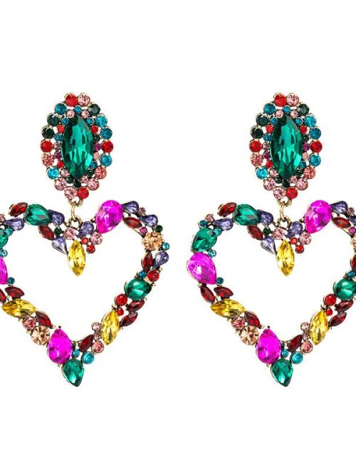 KoKo Emerald Rhinestone Heart Drop Earrings