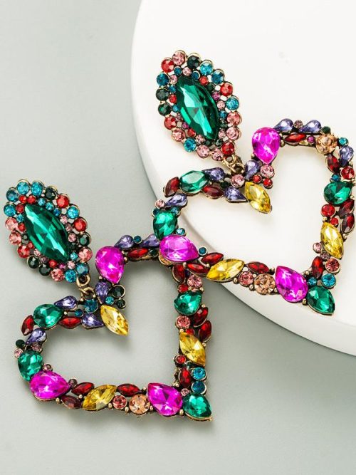 KoKo Emerald Rhinestone Heart Drop Earrings