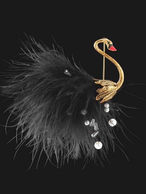 LaParl Black Feather Peacock Pearl Brooch