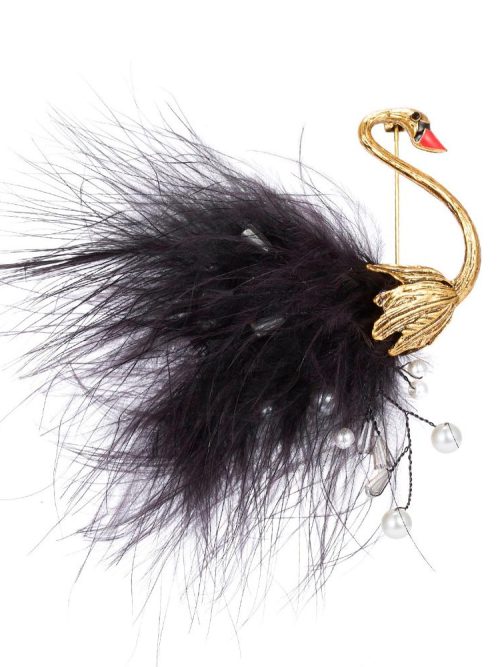 LaParl Black Feather Peacock Pearl Brooch